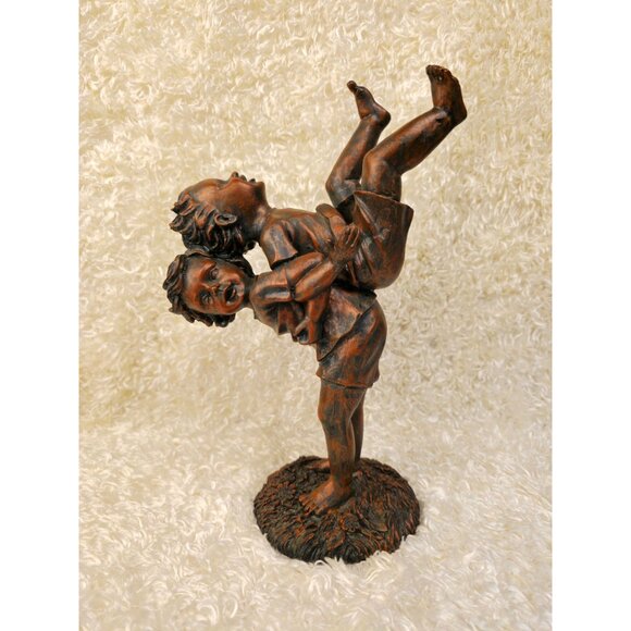 Bronze-Tone Resin Statue Of Children Playing 10.5" Tall Sculpture Rustic Home De - Picture 12 of 15